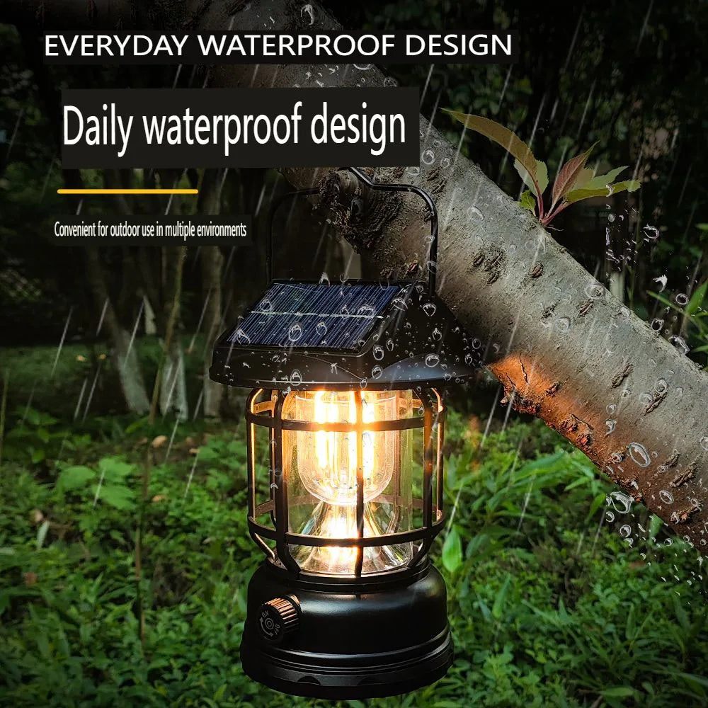 Solar Camping Tent Lantern Rechargeable Vintage Pendant Light Portable Stepless Dimming And Hook Waterproof For Adventure picnic