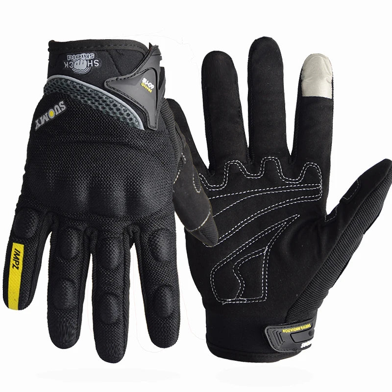 Breathable Full Finger Racing Motorcycle Gloves Quality Stylishly Decorated Antiskid Wearable Gloves Large Black