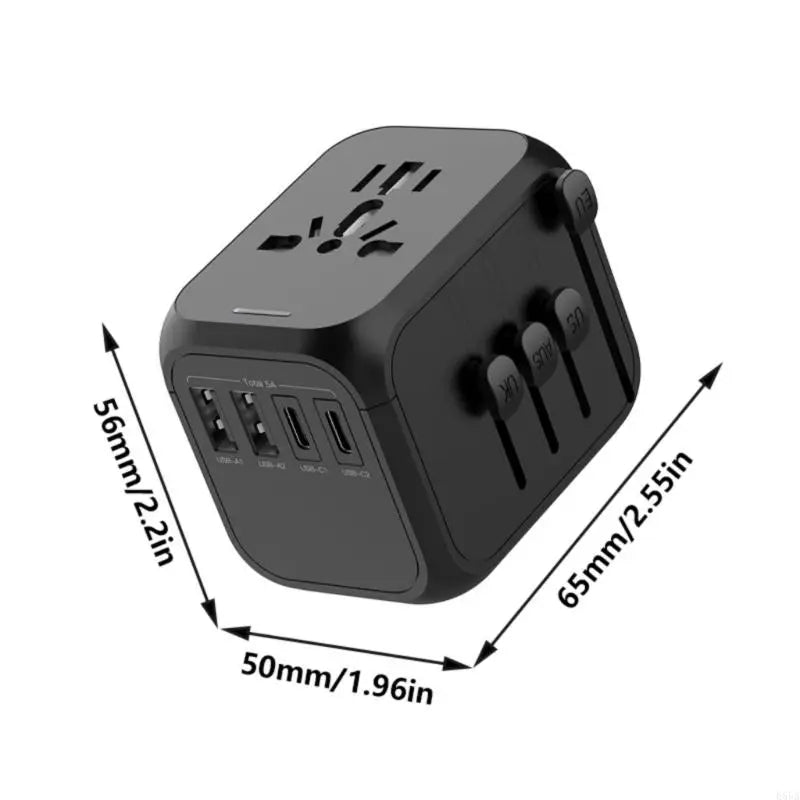 Travel Plugs Adapter with 2 USB Port+2 USB C International Plugs Adapter E65A