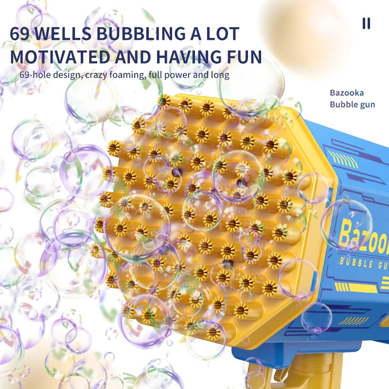 Electric Bubble Gun for Kids, Gatling Rocket Machine, Soap Bubble, Magic Bubble, Bathroom, Outdoor Toys, Birthday Gift, 69 Holes
