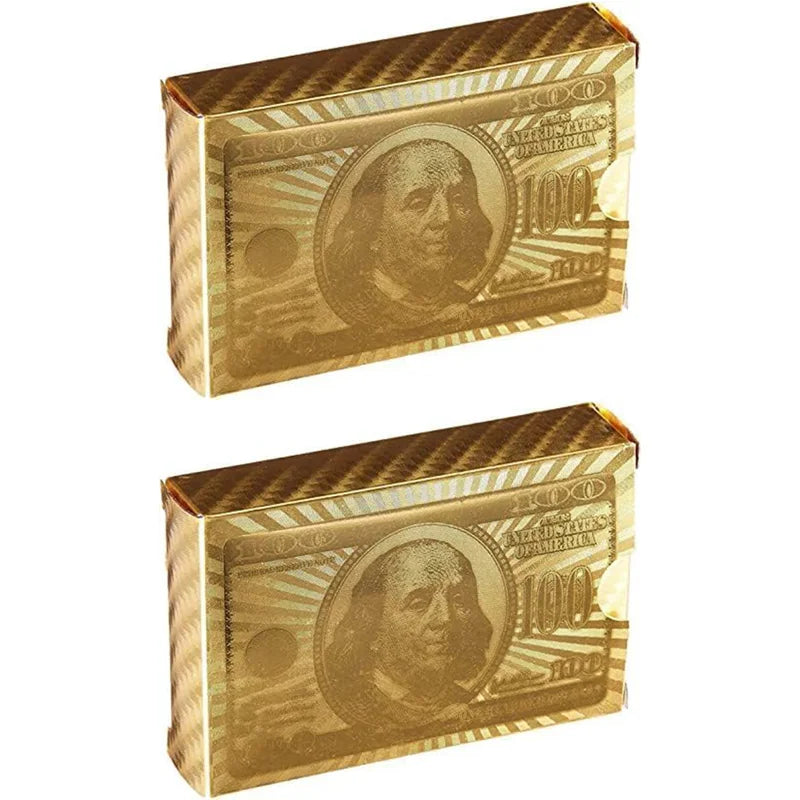 Deck of Poker Playing Cards in 999.9 Gold Foil Dollars Plating with Certificate and Mahogany Size Cards Friends Playing Gold 54