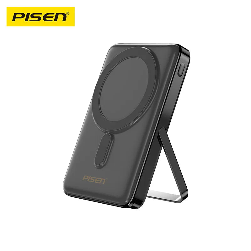 PISEN Magnetic Wireless Power Bank with Built in Stand MagSafe Compatible 30W USB C Fast Charging for iPhone Samsung Huawei