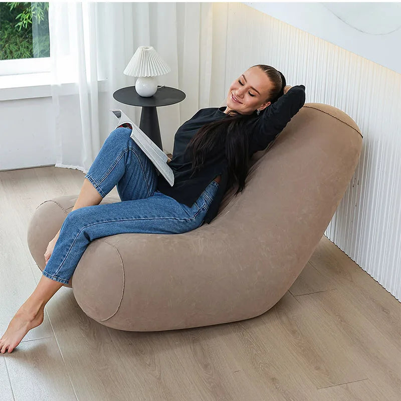 Inflatable Rocking Sofa with Pillow Flocked PVC Ergonomic Inflatable Recliner Lounge Chair Outdoor Foldable Blow Up Couch