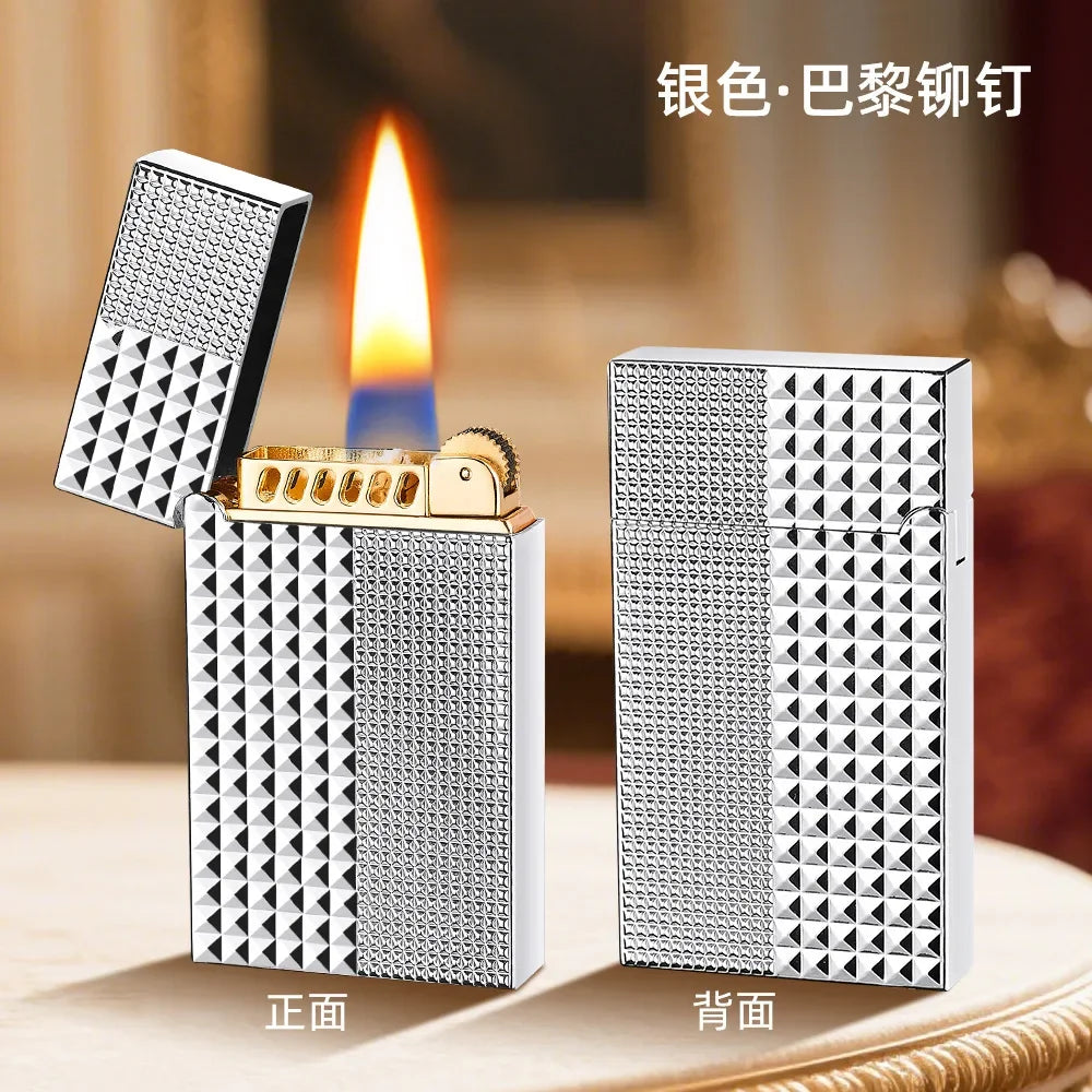 Ultrathin Unusual Metal Grinding Wheel Gasoline Kerosene Lighter High-grade Windproof Smoking Accessories Gadgets for Men