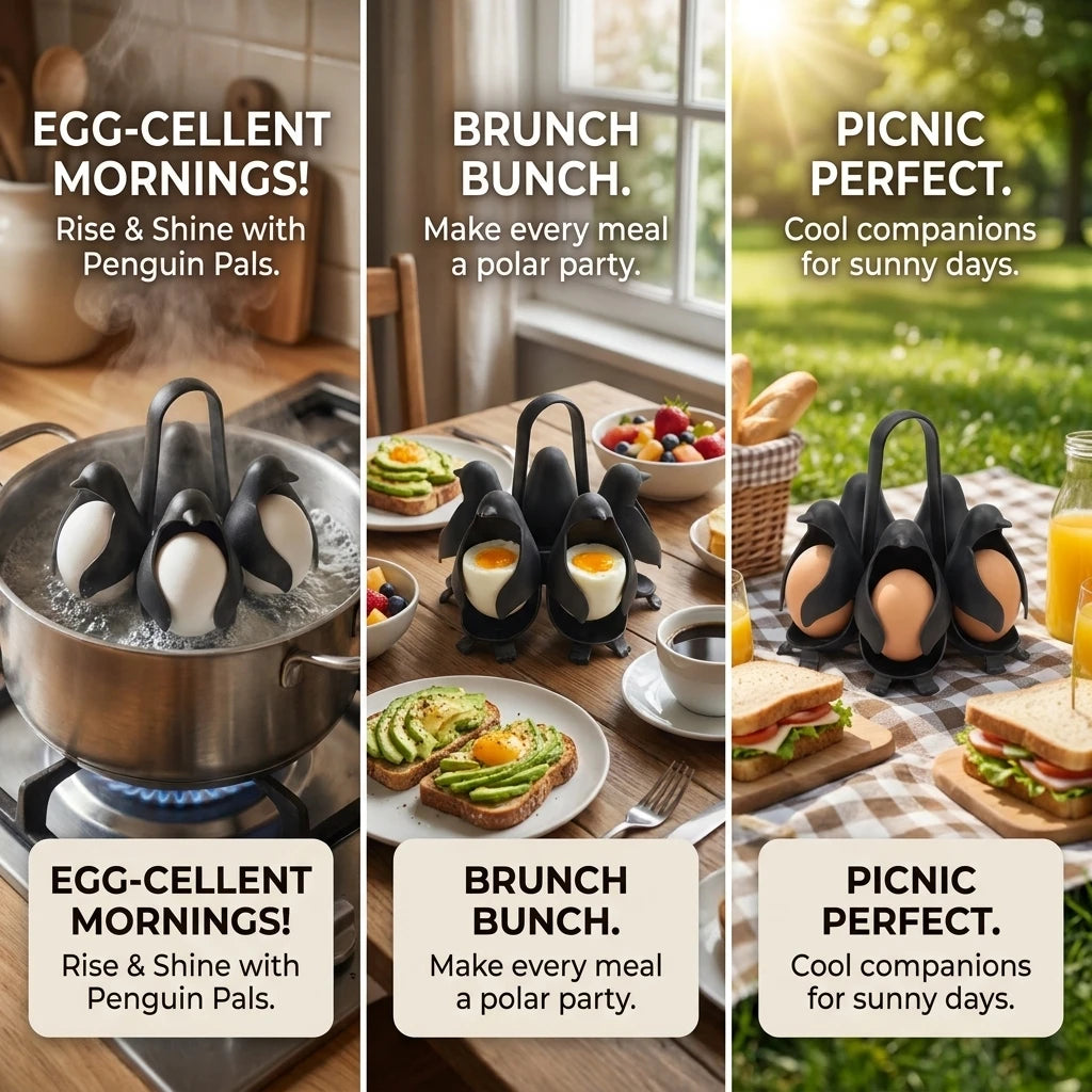 Cute Penguin Shape 6-Egg Cooker & Storage Tray Heat Resistant Egg Container for Kitchen Refrigerator Use