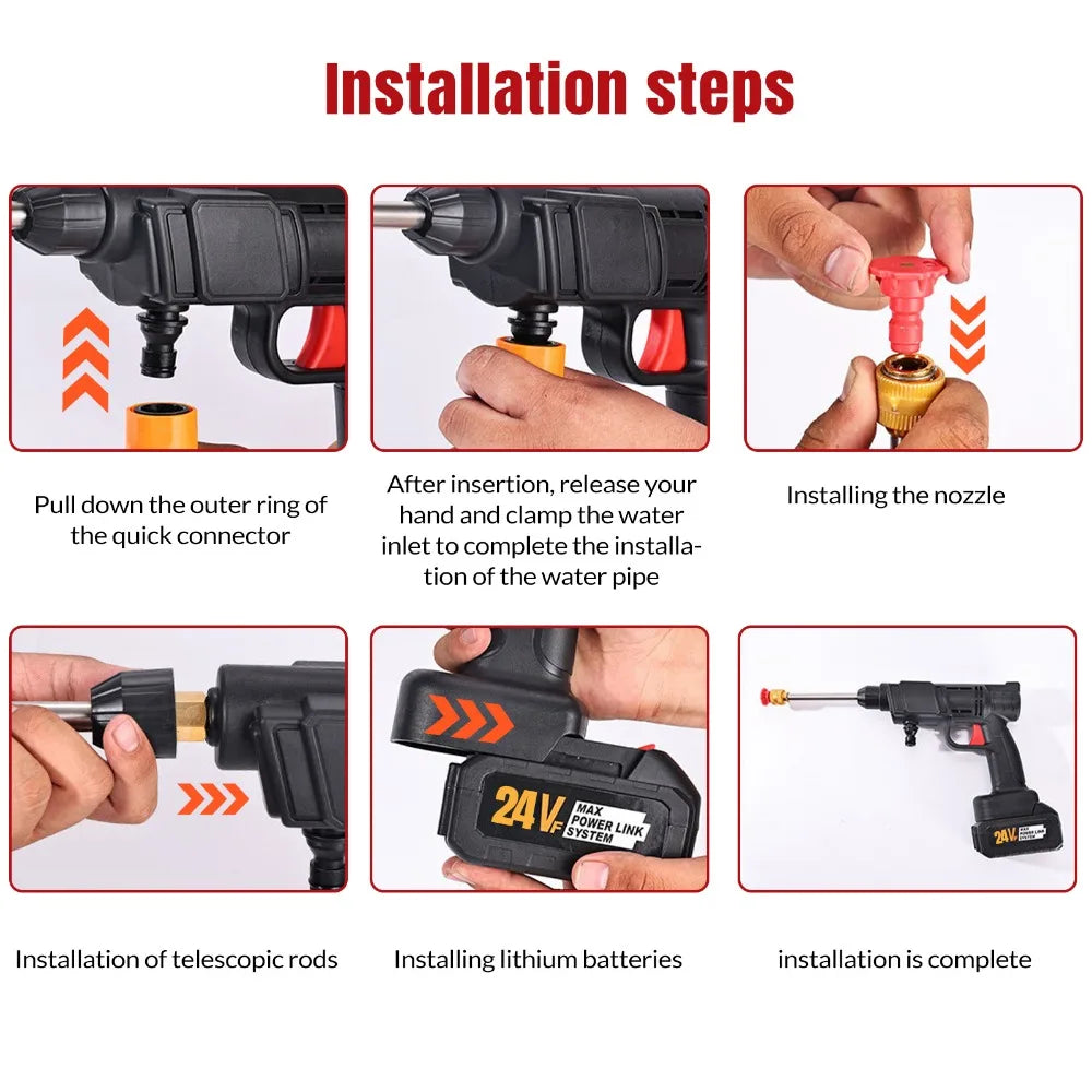 48Hv 30Bar Cordless High Pressure Car Washer Spray Water Gun 10000mAh Lithium Battery Household Electric Car Wash Machine