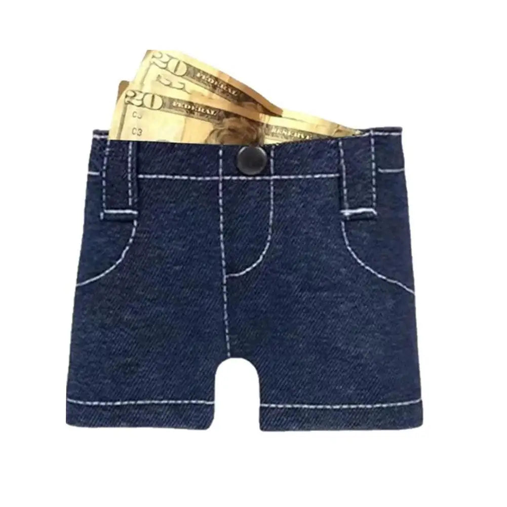 Mini Jeans Shaped Wallet Retro Denim Pants Style Foldable Coin Purse Card Holder Portable Small Cool Multi-functional Purse