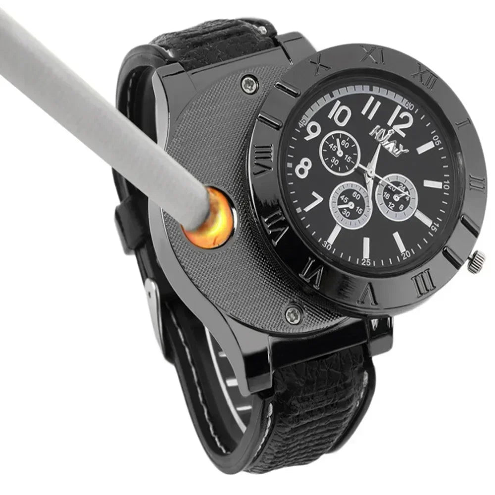 Silent Heating Wire Quartz Electronic Watch Lighter Metal Multifunction Cigarette Lighter USB Charging Silicone Watch Men's Gift