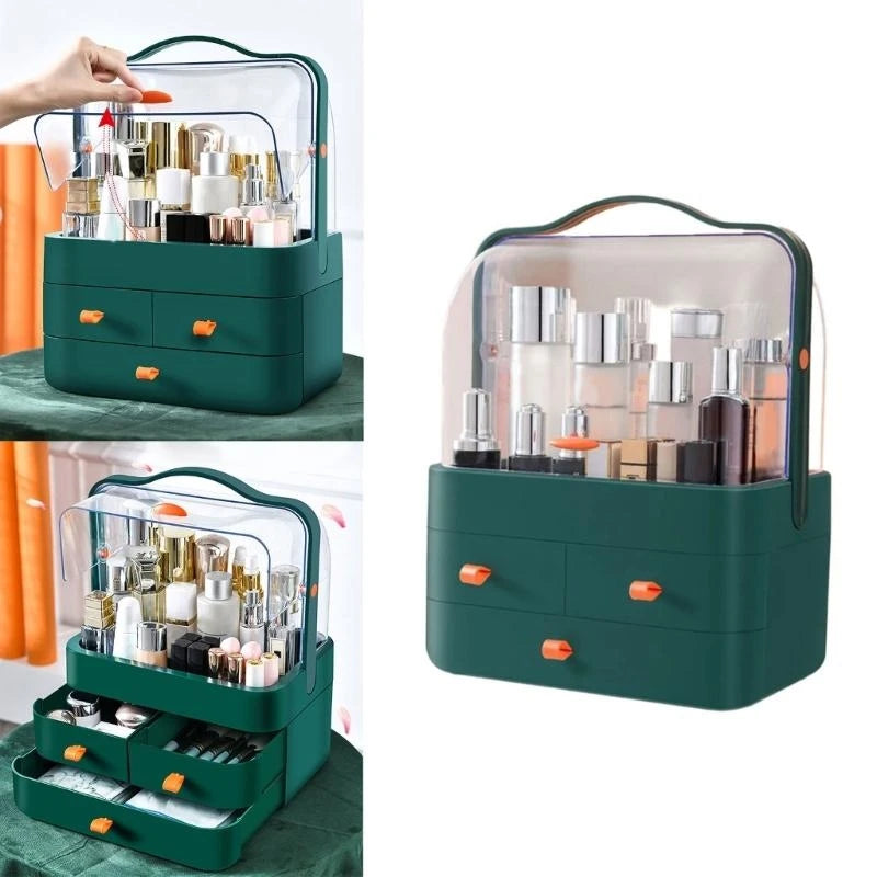 J0MC Sturdy PVC Cosmetic Storage Box With Clear Drawers Portable Accesory for Quick Access and Durability Home Organization