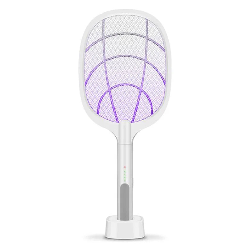 Rechargeable Electric Mosquito Swatter With UV Light, 2-in-1 Bug Zapper Racket For Home, USB Type-C Charging Base