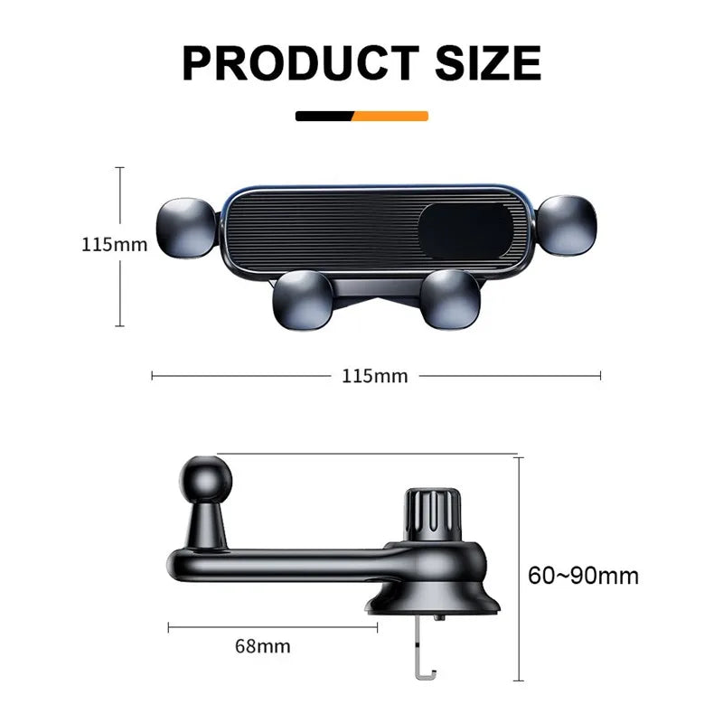 2025 New 360 Rotation Gravity Car Phone Holder Air Vent Clip Navigation Stand Telescopic Air Outlet Phone Support for 4.7-7 inch