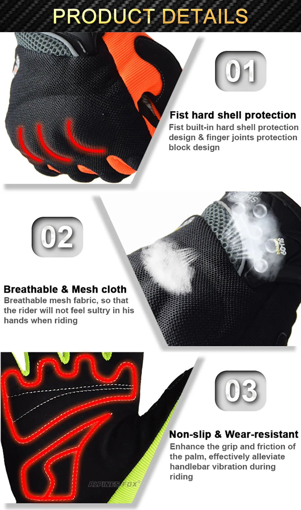 Breathable Full Finger Racing Motorcycle Gloves Quality Stylishly Decorated Antiskid Wearable Gloves Large Black