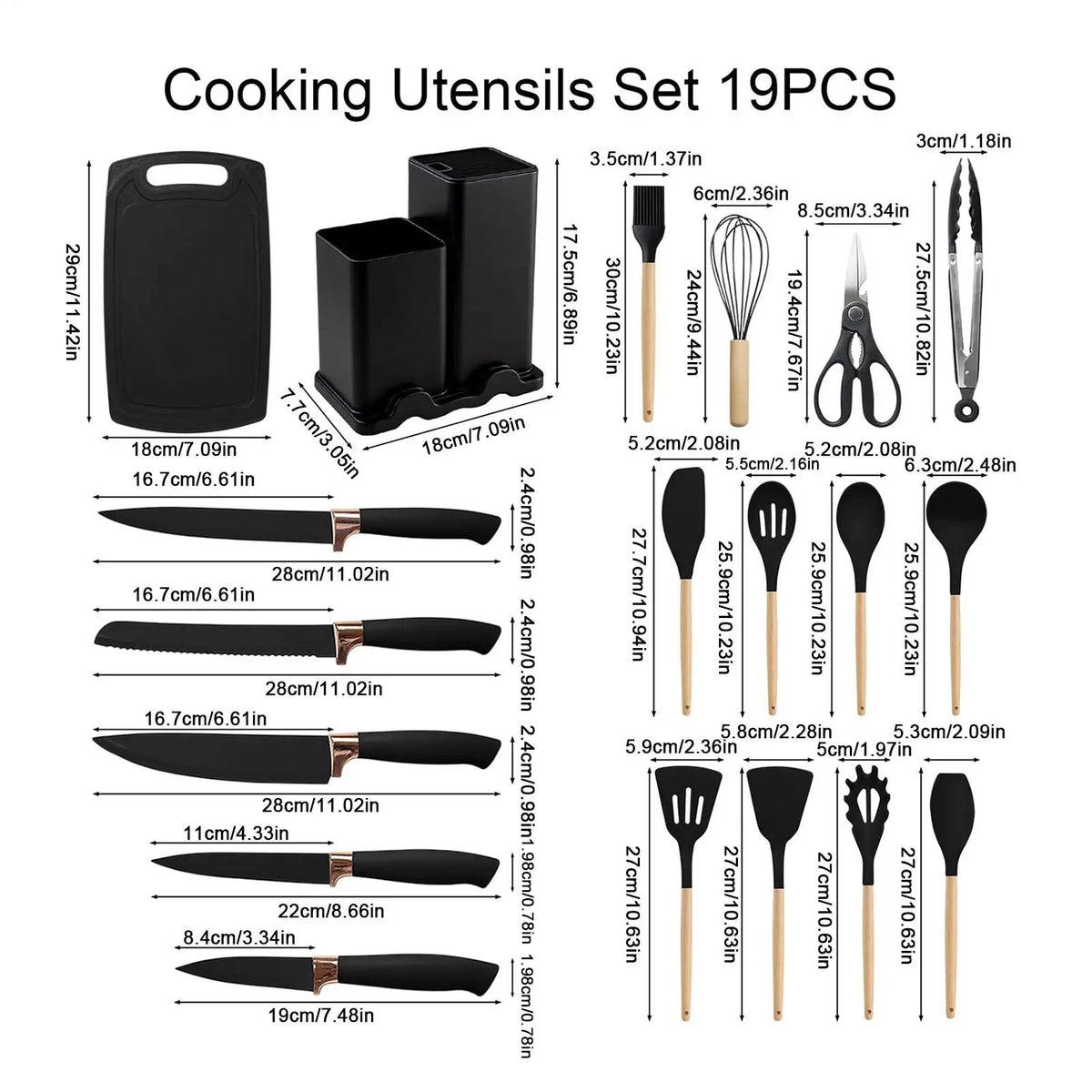Cooking Utensils 19-Piece Heat Resistant Nonstick Safe Silicone Kit Kitchen Cooking Tools Set For Home Indoor Counter Apartment