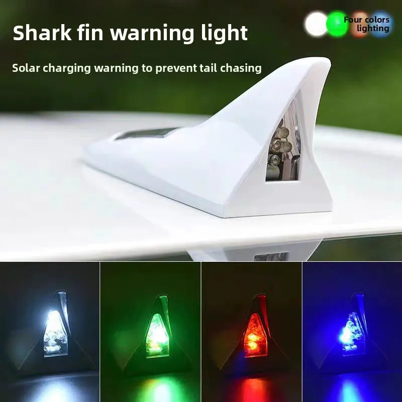 Car Shark Fin Antenna Sticker Solar Roof Tail Modified Flashing Light Driving Safety Anti-rear Collision Warning Siganl Lamp