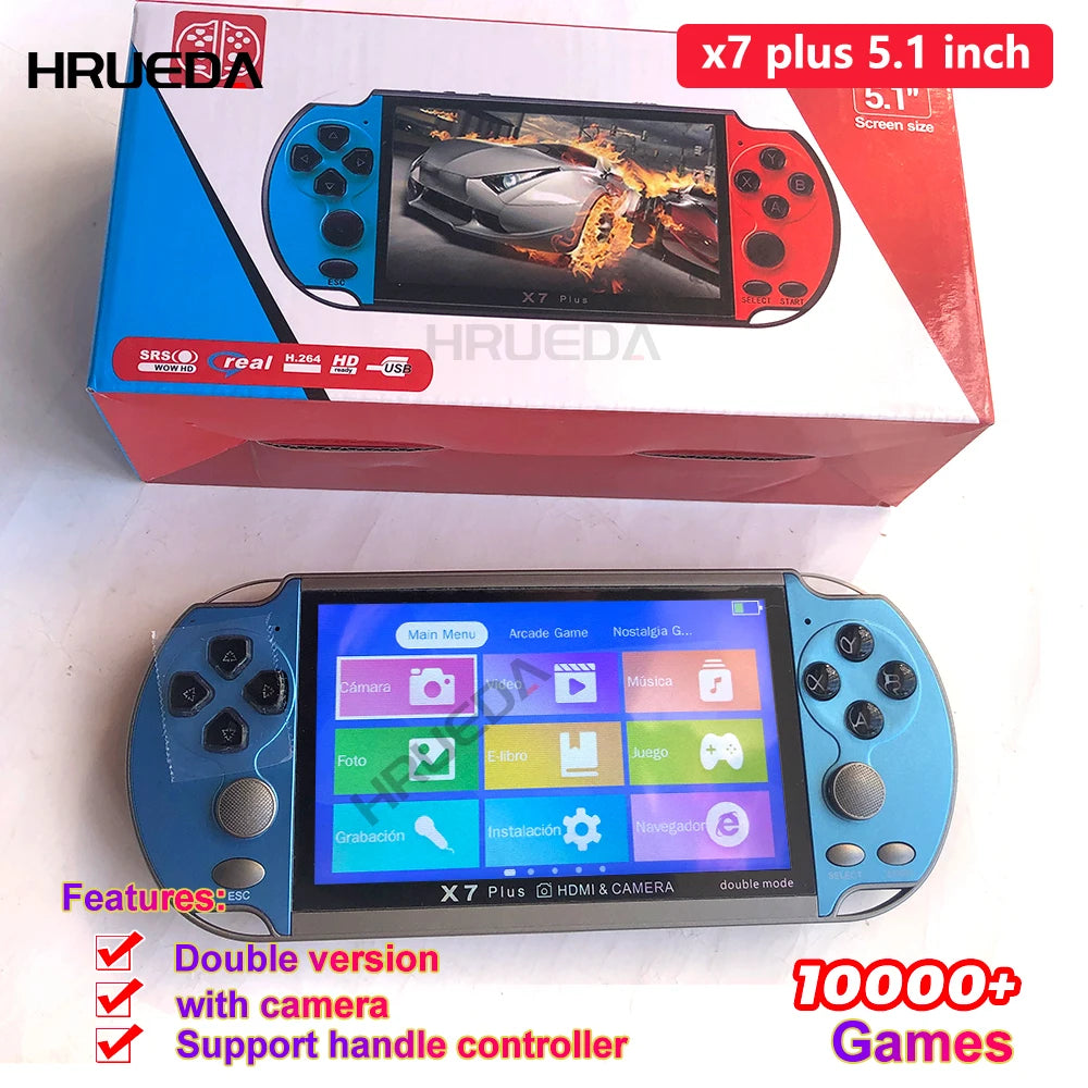 X7 plus 5.1 Inch double mode Handheld Video Game Console Dual Joystick Mini Portable Game Console Built-in 10000 Classic Free Ga