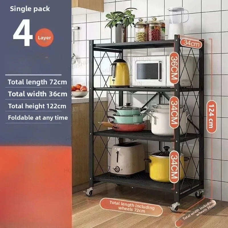 No installation required, foldable kitchen storage rack, household goods multi-layer microwave oven storage rack