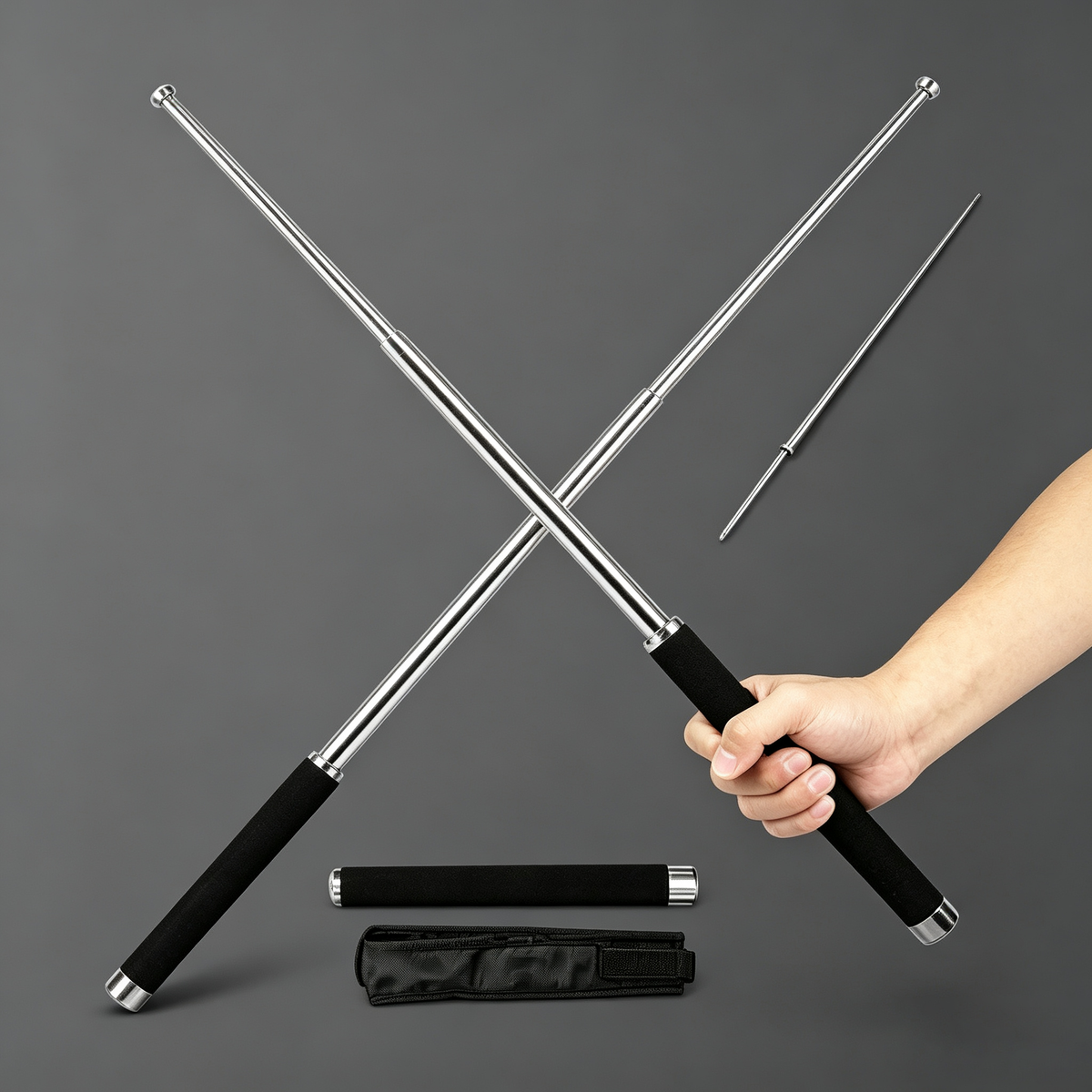 3-Section Telescopic Self-Defense Baton – Legal Vehicle-Carry Self-Defense Tool; Portable, Quick-Deploy, Effective for Personal Protection and Dog Deterrence.