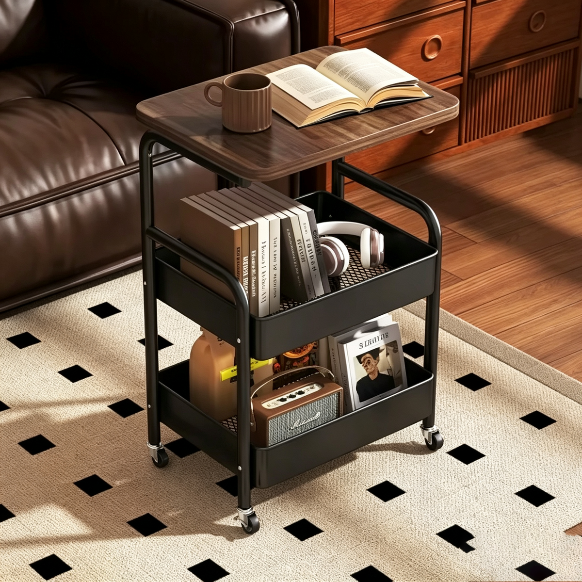 For Mobile Trolley Snack Rack Floor-to-ceiling Living Room Sofa Coffee Table Side Table Storage Rack