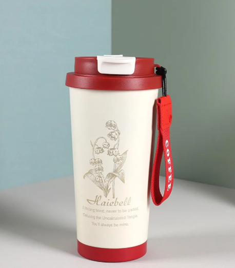 Fashion Portable Lifting Rope Ling Orchid Stainless Steel Thermos Cup Home Office Double Drink High Value Couple Coffee Cup