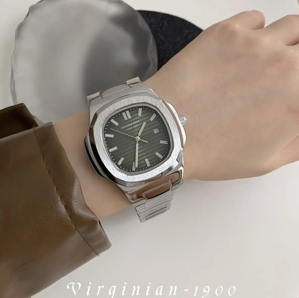 [Virginian1900] Square Nautilus Calendar Luminous Steel Band Quartz Waterproof Genuine Fashion Men's Watch