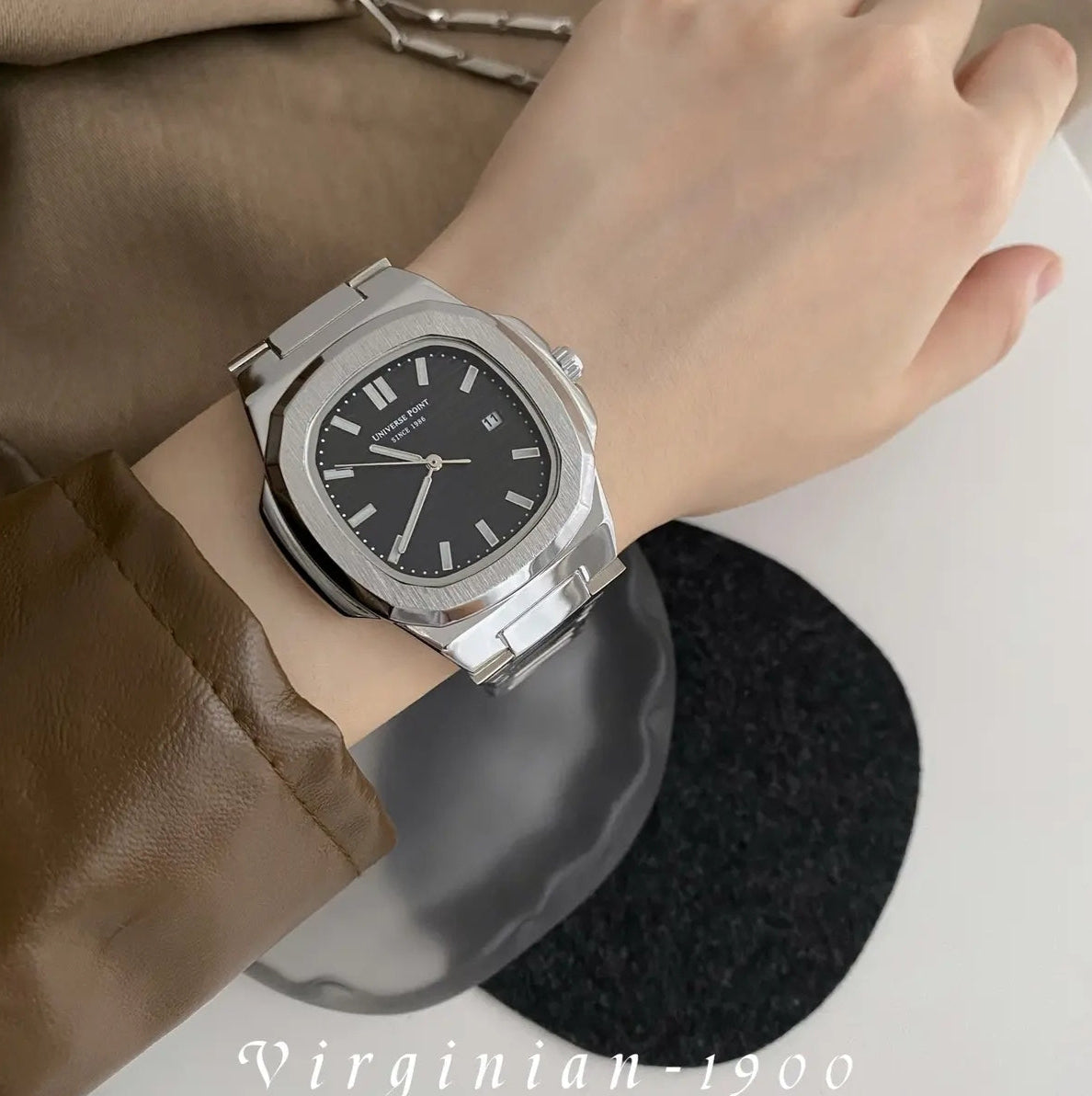 [Virginian1900] Square Nautilus Calendar Luminous Steel Band Quartz Waterproof Genuine Fashion Men's Watch