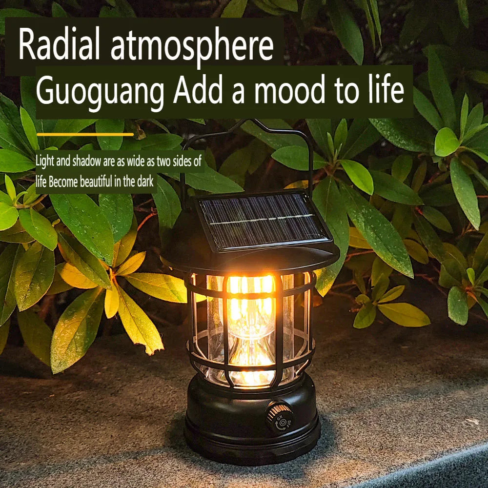 Solar Camping Tent Lantern Rechargeable Vintage Pendant Light Portable Stepless Dimming And Hook Waterproof For Adventure picnic