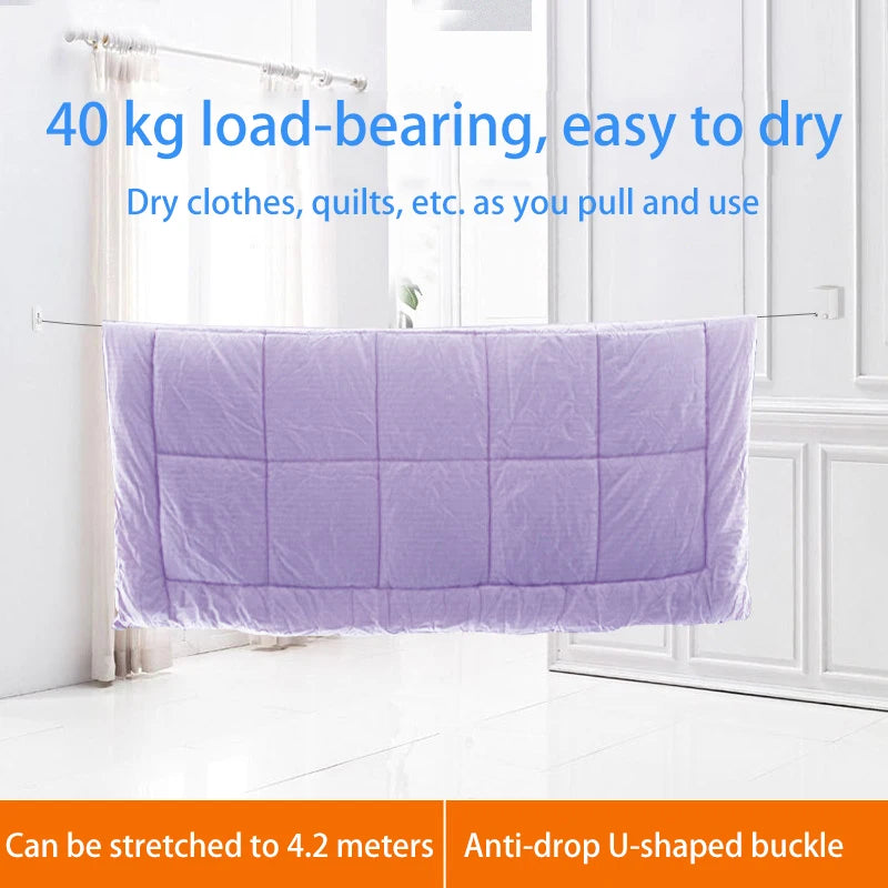 Punch-Free Retractable Clothesline Hotel Wall Hanging Clothes Drying Rack Indoor Steel Wire Invisible Organiser Laundry Hanger
