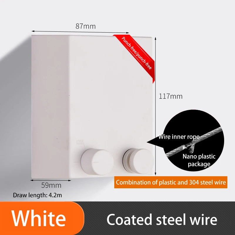 Punch-Free Retractable Clothesline Hotel Wall Hanging Clothes Drying Rack Indoor Steel Wire Invisible Organiser Laundry Hanger