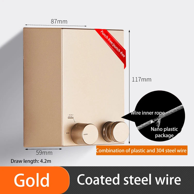 Punch-Free Retractable Clothesline Hotel Wall Hanging Clothes Drying Rack Indoor Steel Wire Invisible Organiser Laundry Hanger