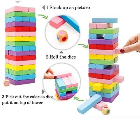 Bignosedeer 48Pcs Wooden Stacking Board,Colorful Timber Tower Tumbling Blocks Game for Kids and Adults