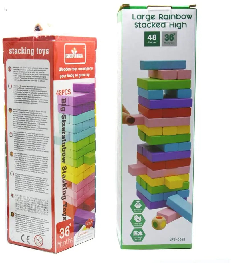 Bignosedeer 48Pcs Wooden Stacking Board,Colorful Timber Tower Tumbling Blocks Game for Kids and Adults