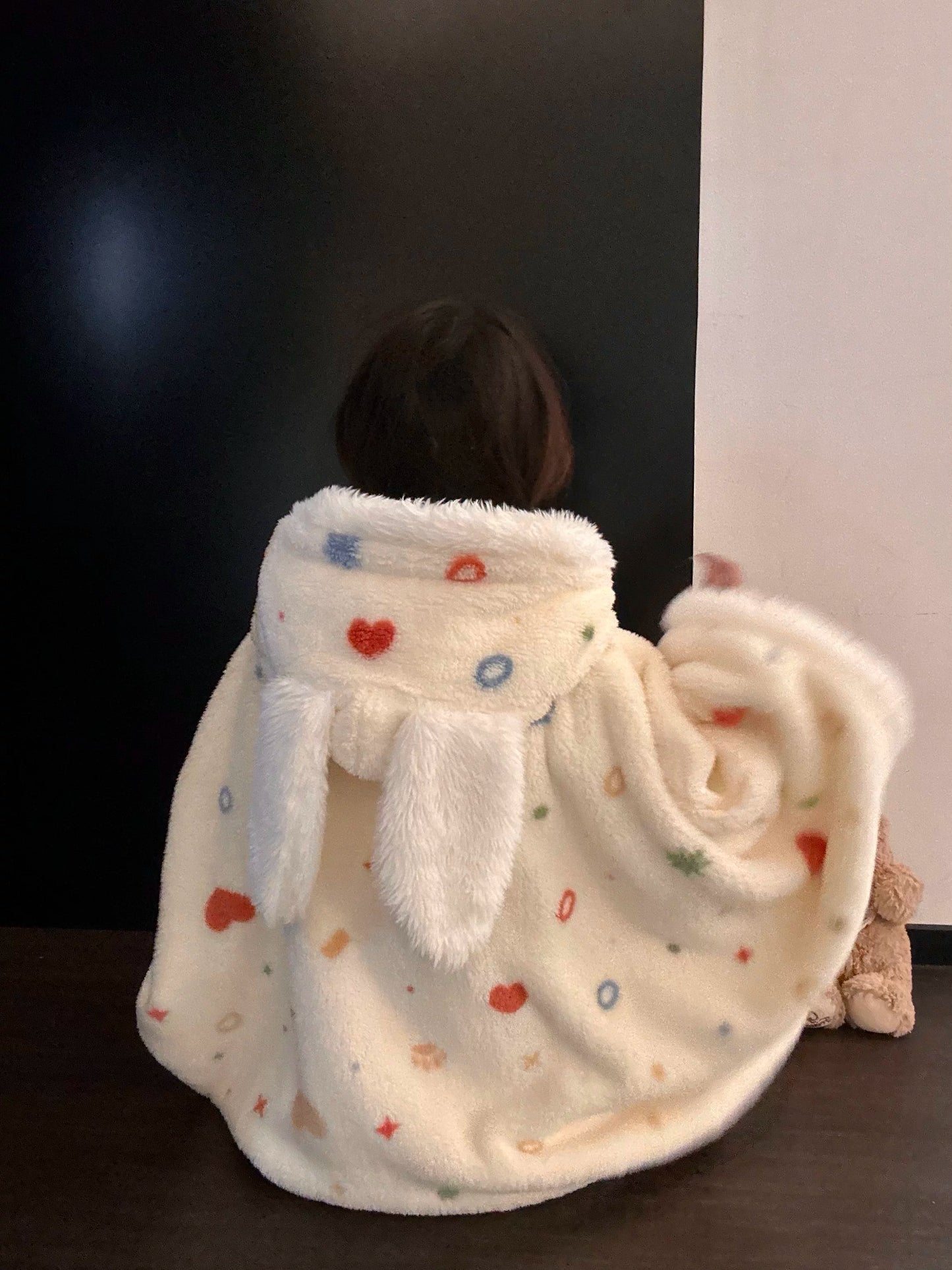 Women's Rabbit Coral Fleece Pajamas, Autumn and Winter, Thickened Fleece-lined Cartoon Hooded Cape Robe, Home Wear, Bathrobe Style