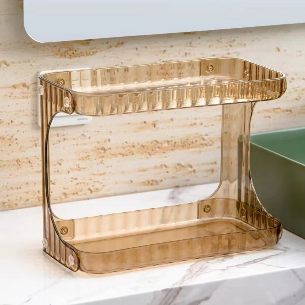 Double Layer Bathroom Organizer Transparent Display Stand Makeup Storage Rack Plastic Large Capacity Kitchen Storage Box