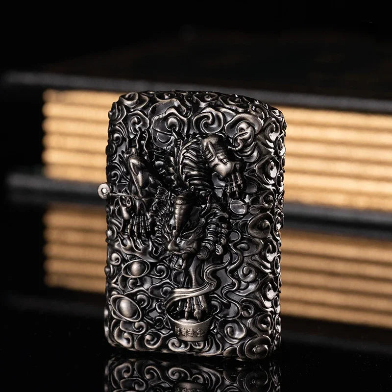 2026 New Creative High-end Heavy Armored Dragon Metal Relief Grinding Wheel Kerosene Lighter Cigarette Accessories Tool Gift