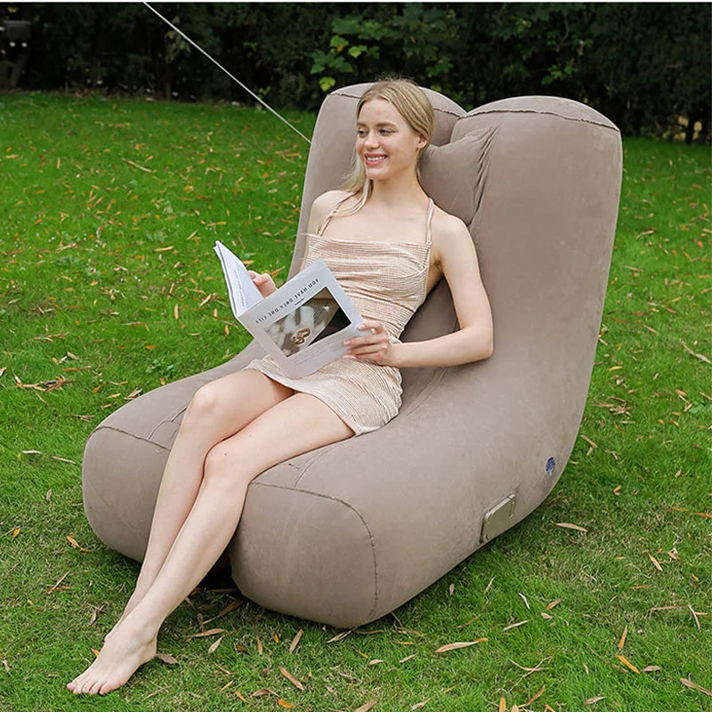 Inflatable Rocking Sofa with Pillow Flocked PVC Ergonomic Inflatable Recliner Lounge Chair Outdoor Foldable Blow Up Couch