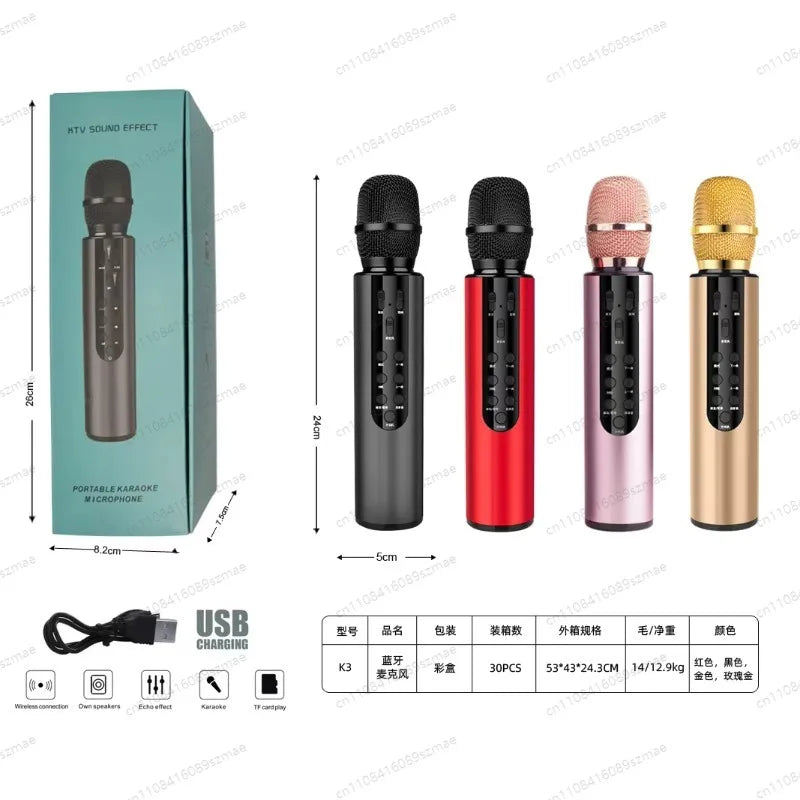 2.4G Wireless KTV Microphone Speaker， All-in-One with Professional Sound Effects， for Home Karaoke， Outdoor， Party， Portable