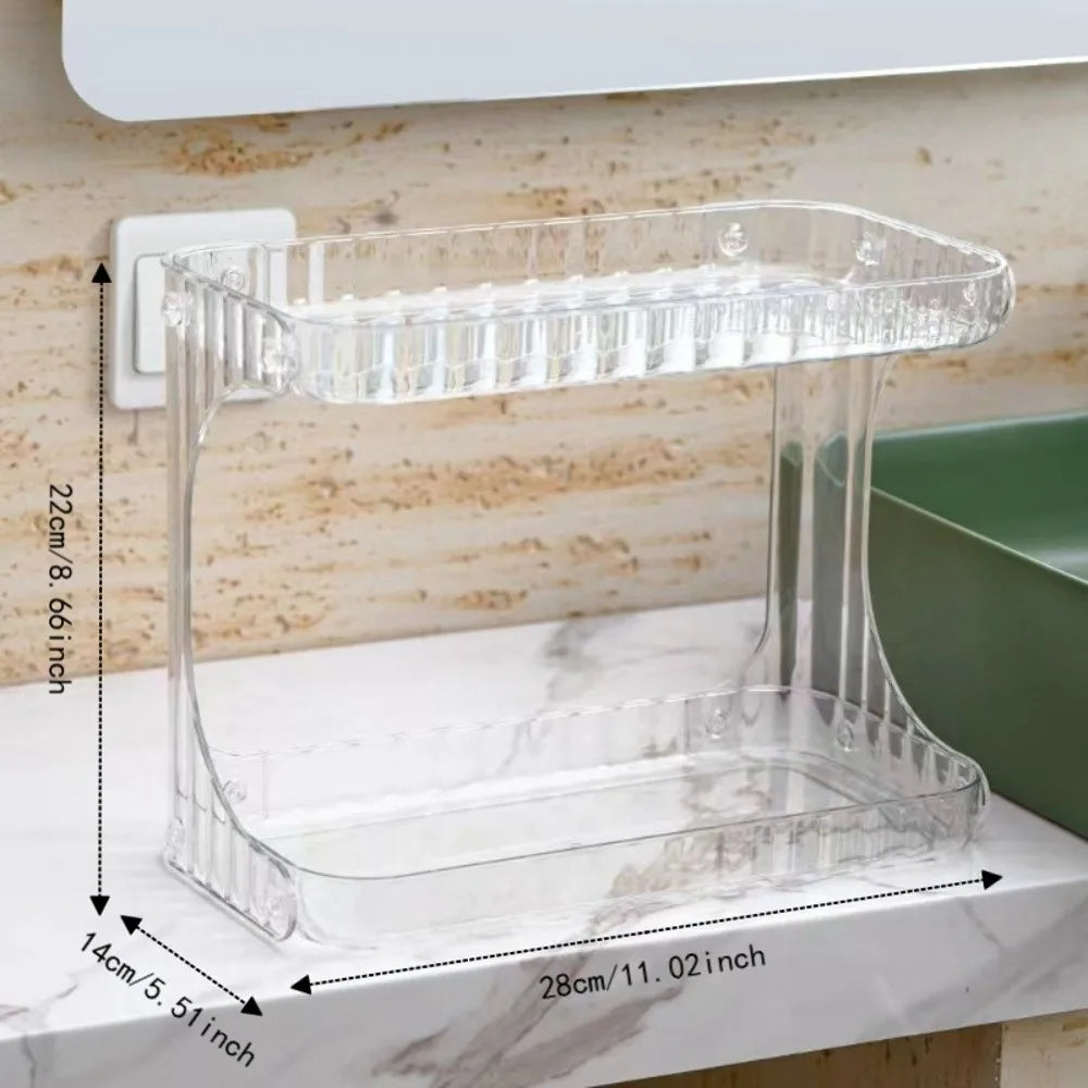 Double Layer Bathroom Organizer Transparent Display Stand Makeup Storage Rack Plastic Large Capacity Kitchen Storage Box