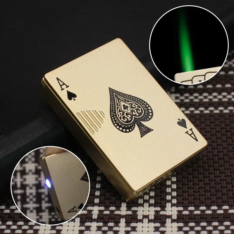 New Unusual Torch Turbo Butane Gas Lighters, Novelty Metal Playing Cards Jet Poker Lighter, Creative Windproof Outdoor Lighter