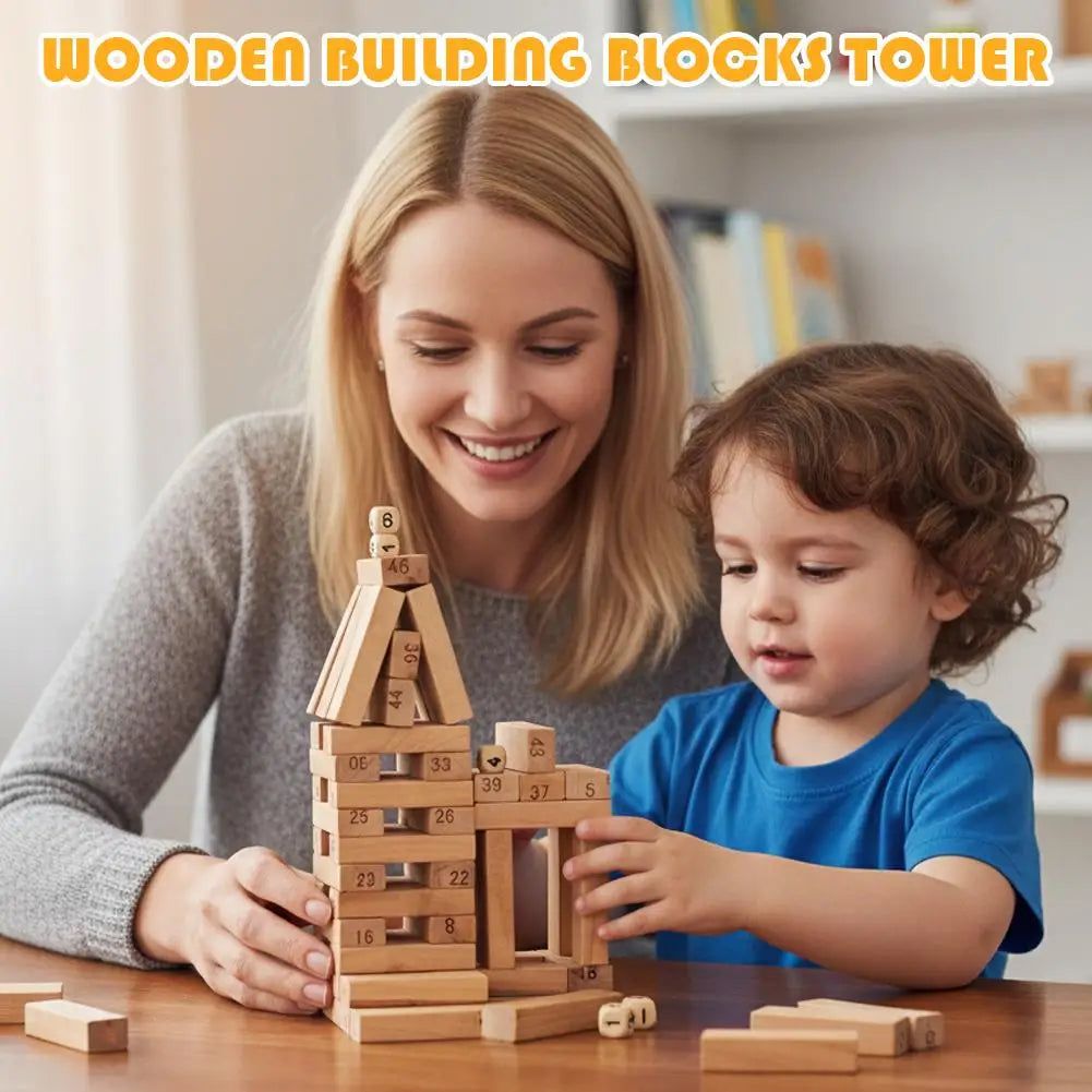Wooden Pagoda Stacking Game - Parent-Child Bottom Cutting Fun Toy for Desktop High Layers Challenge Adult Interactive Play