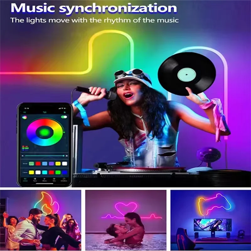 RMWIN-DC5V RGBIC LED Strip Lights With Music Sync Neon Rope Light DIY RGB Atmosphere Light Strip Tape For Home Decor