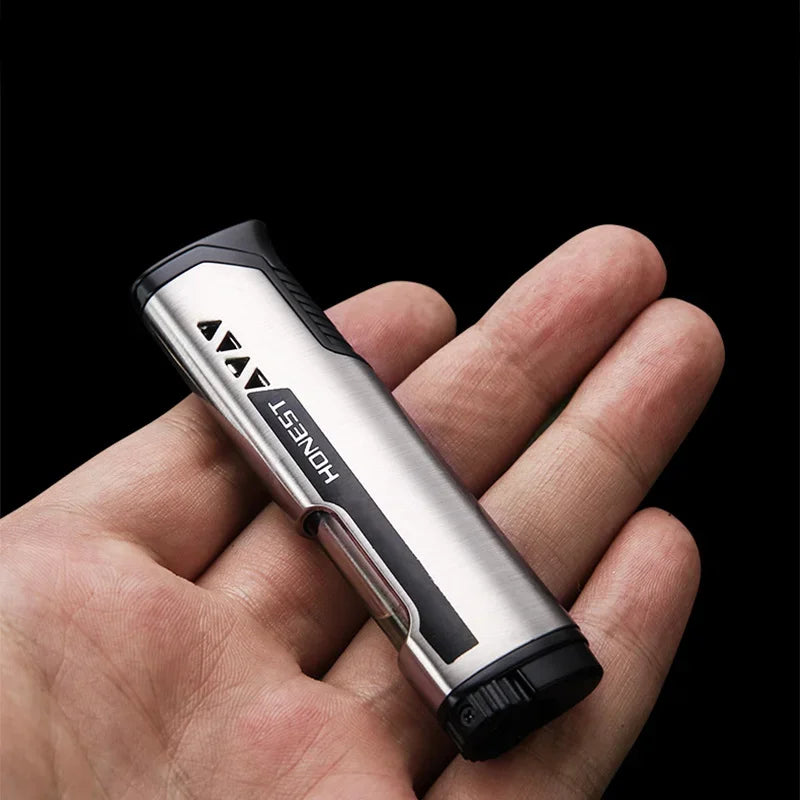 HONEST Slim Strip Gas Lighter Windproof Blue Flame Cigar Turbine Torch Visible Air Window Comfortable Feel Hgih-end Gift