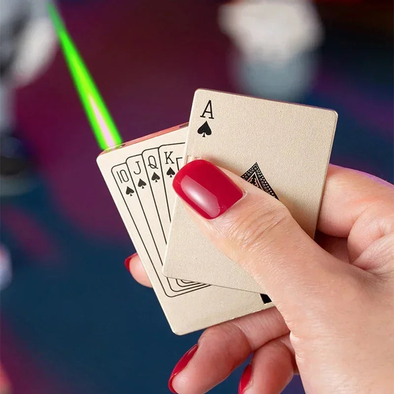 New Unusual Torch Turbo Butane Gas Lighters, Novelty Metal Playing Cards Jet Poker Lighter, Creative Windproof Outdoor Lighter
