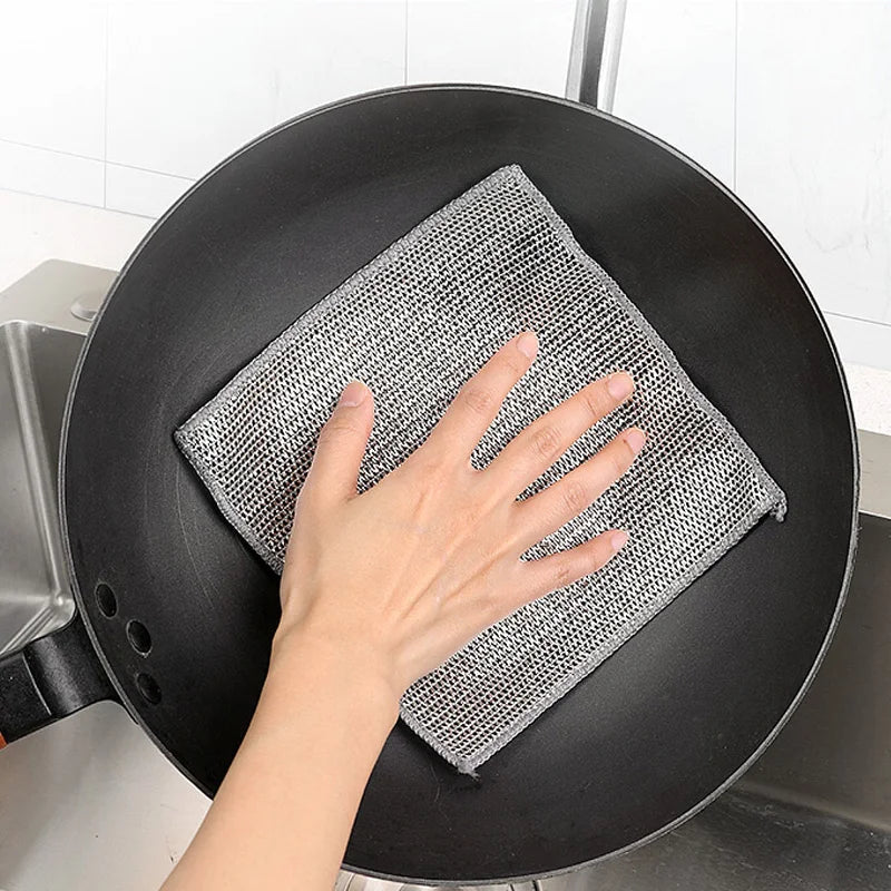 10pcs Steel Wire Cleaning Cloth Single-layer Double-layer Non -stick Oil Iron Dishrag Kitchen Pan Pot Dishes Cloths Rags