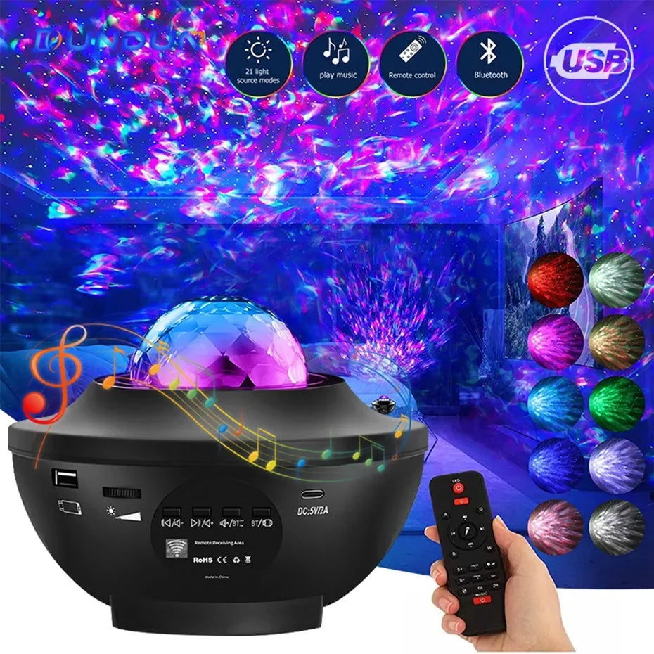 Colorful Starry Projector Galaxy Night Light Child Bluetooth USB Music Player Star NightLight Romantic Projector Night Lamp Gift