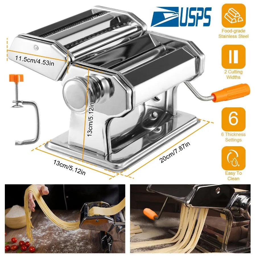 Pasta Maker Roller Machine Fettuccine Noodle Maker 9 Thickness Settings Stainless Steel