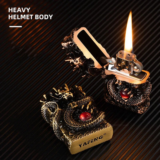2026 New Creative High-end Heavy Armored Dragon Metal Relief Grinding Wheel Kerosene Lighter Cigarette Accessories Tool Gift
