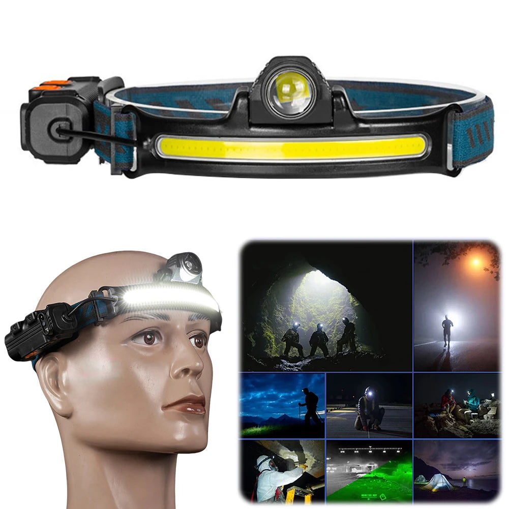 XPG+COB LED Zoom Induction Headlamp USB Rechargeable Outdoor Head Light Power Display Super Bright Headlight for Camping Fishing