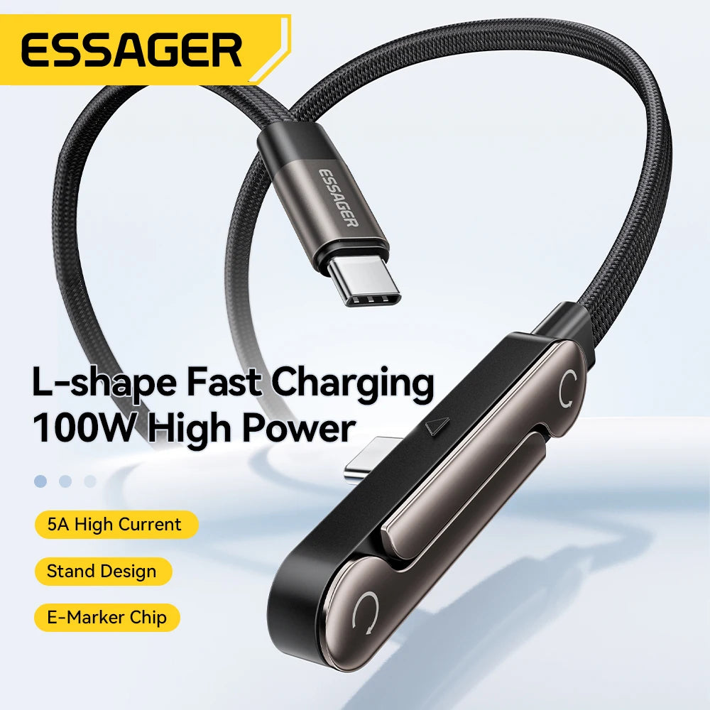 Essager 240W Type-C Cable Foldable Phone Holder Cable PD Fast Charging For iPhone 17 16 15 Pro Max Macbook Samsung Huawei Xiaomi
