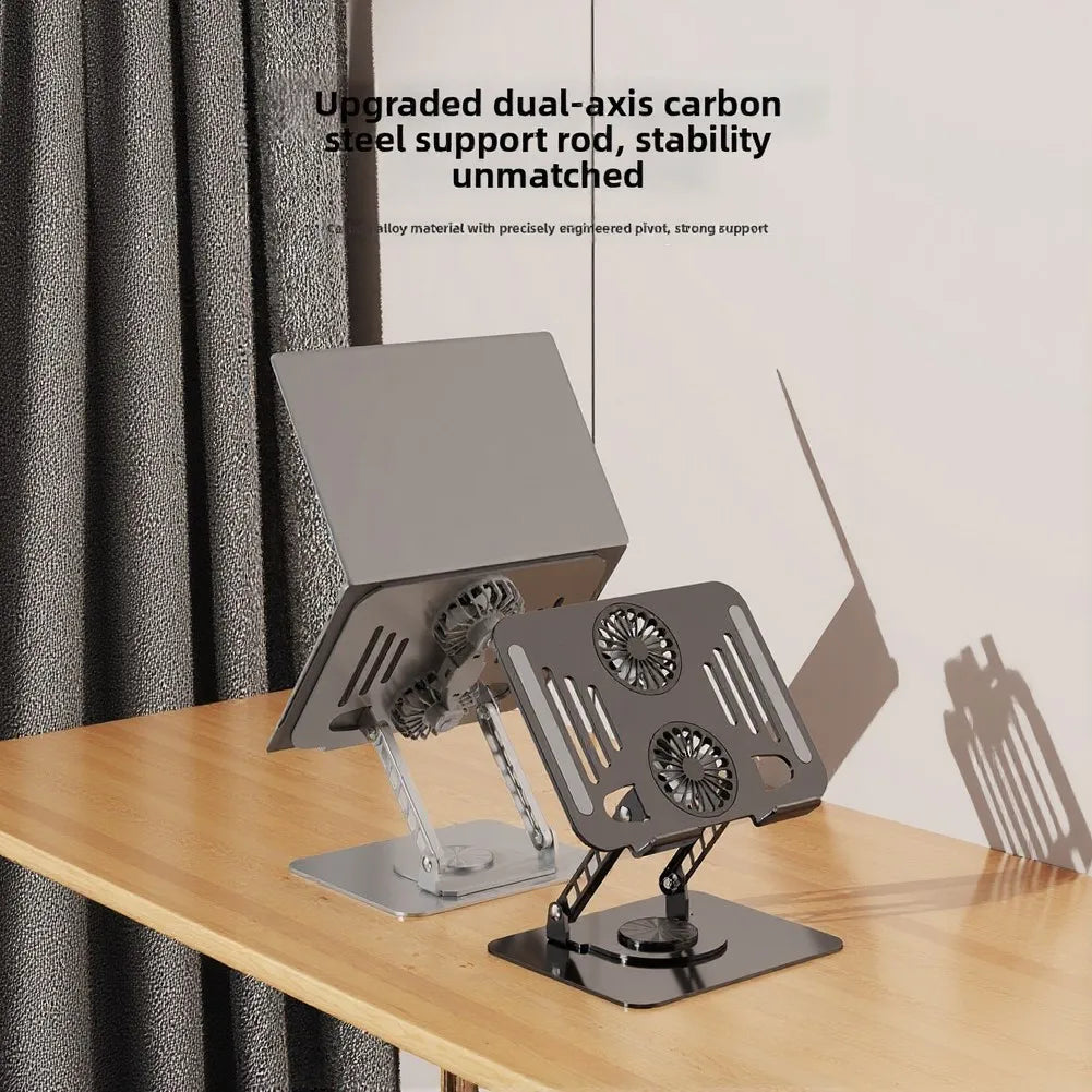 Adjustable Tablet Stand Foldable Laptop Holder Riser With Cooling Fan Heat Dissipation Cooler 360-Degree Rotation Cooling Stand