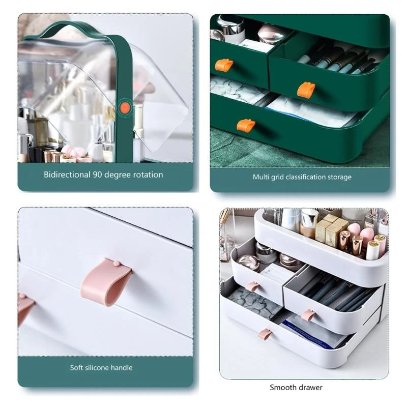 J0MC Sturdy PVC Cosmetic Storage Box With Clear Drawers Portable Accesory for Quick Access and Durability Home Organization